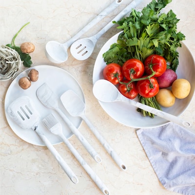 Better Houseware Utensils Set, Silicone, White Marble, 8 Piece (3300/Set)