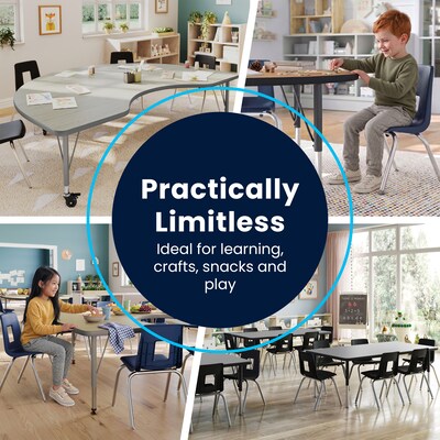 Flash Furniture Wren Kidney Activity Table, 96" x 48", Height Adjustable, Light Natural Top/Silver Frame (XUA4896KDLNTP)