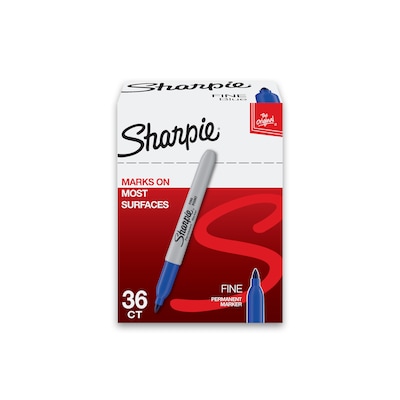 Sharpie Permanent Markers, Fine Tip, Blue, 36/Pack (1920932)