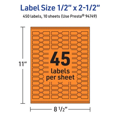 Avery Laser/Inkjet Multipurpose Decorative Edge Labels, 0.5" x 2.5", Bright Orange, 450/Pack (94749)