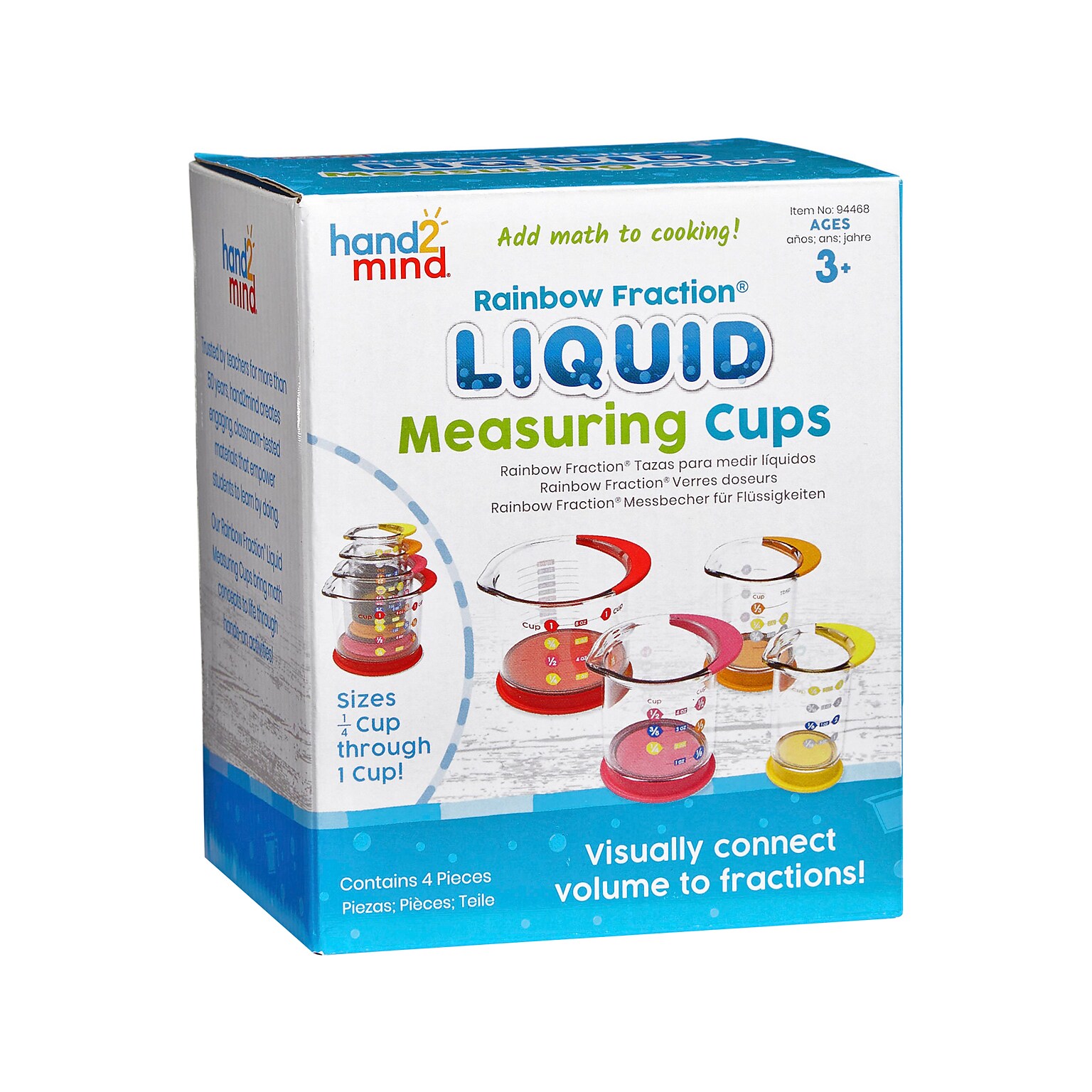 hand2mind Rainbow Fraction Liquid Measuring Cups, 6/Set (94468)