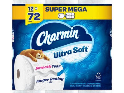 Charmin Ultra Soft Super Mega Toilet Paper, 2-Ply, White, 336 Sheets/Roll, 12 Rolls/Pack (08471)