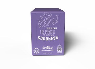 Simpleaf Lavender Scented Flushable Wipes, 25 Single Wipes/Pack, 12 Packs/Box (S-003-12pack)
