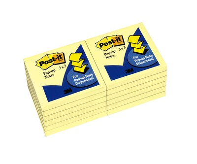 Post-it Pop-up Notes, 3 x 3, Canary Yellow, 100 Sheets/Pad, 12 Pads/Pack (R330-YW)