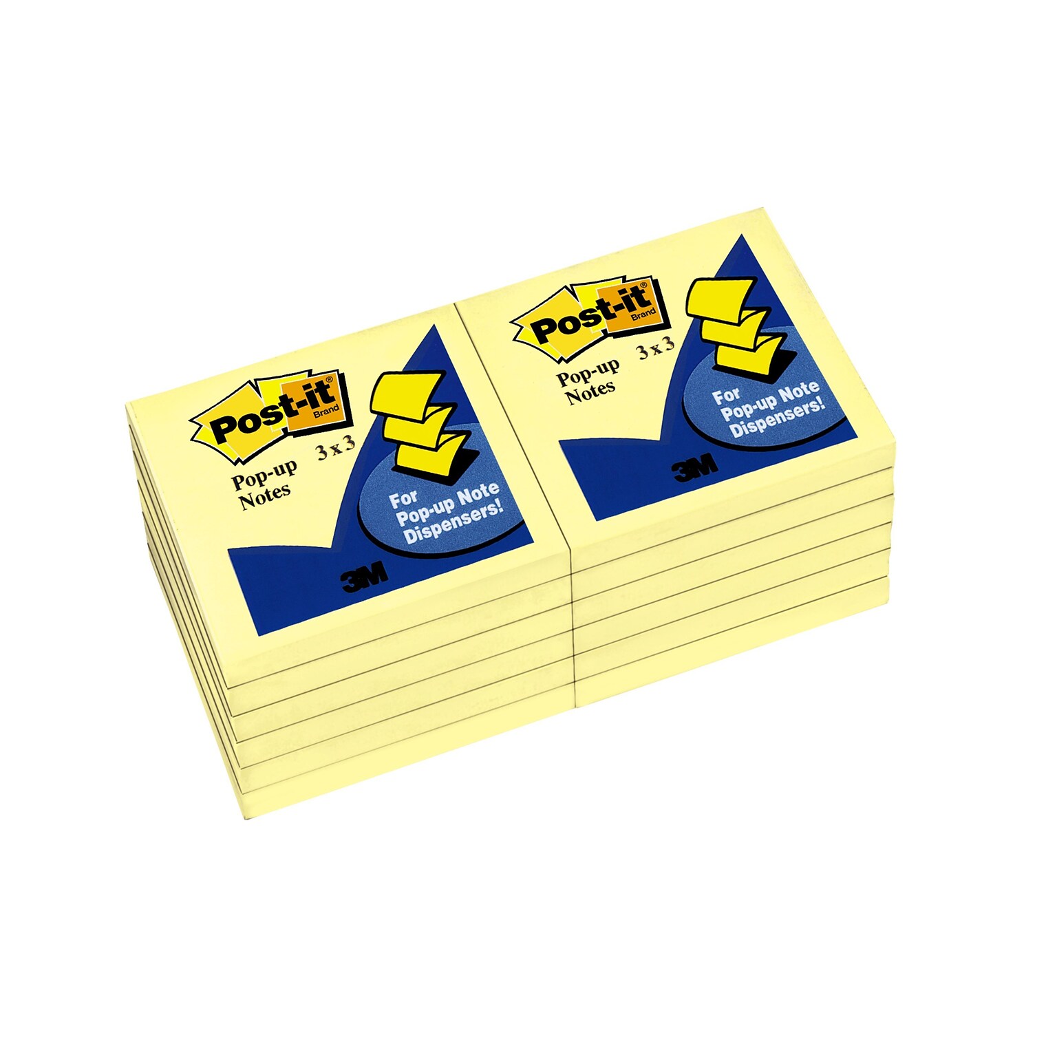 Post-it Pop-up Notes, 3 x 3, Canary Yellow, 100 Sheets/Pad, 12 Pads/Pack (R330-YW)
