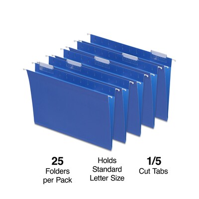 Staples® Hanging File Folders, 1/5-Cut Tab, Letter Size, Blue, 25/Box (ST163501-CC)