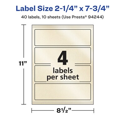 Avery Pearlized Ivory Rectangle Multipurpose Labels, 2.25" x 7.75", Ivory, 40/Pack (94244)