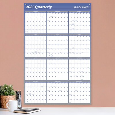 2027 AT-A-GLANCE 36 x 24 Yearly Dry-Erase Wall Calendar, Reversible, White/Blue (A1102-27)