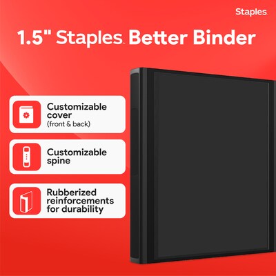 Staples 1 1/2 3-Ring Better Binder, D-Ring, Black (ST55854-CC)