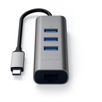 Satechi Type-C 2-in-1 USB 3.0 Aluminum 3 Port Hub and Ethernet Port, Space Gray (ST-TC2N1USB31AM)