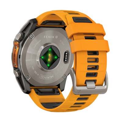 Garmin fenix 8 AMOLED Multisport GPS Watch, 51-mm, Titanium Stainless Steel Bezel with Orange/Graphite Band (010-02905-10)