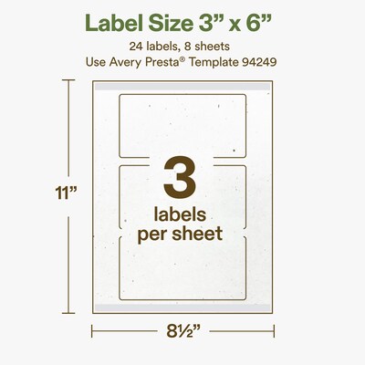 Avery Hemp Rectangle Laser/Inkjet Multipurpose Labels, 3" x 6", Off-White (24/Pack)