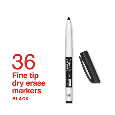 Staples Remarx Dry Erase Marker, Fine Tip, Black, 36/Pack (ST62931)