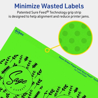 Avery Laser/Inkjet Multipurpose Circle Labels, 3.5" Dia., Neon Green, 160/Pack (94514)