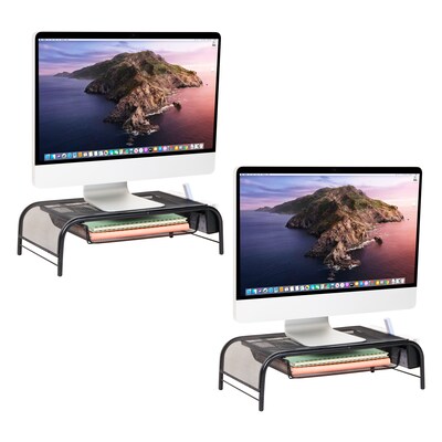 Mind Reader Monitor Stand with Paper Tray, Up to 24 Monitor, Black, 2/Pack (2MESHMON-BLK)