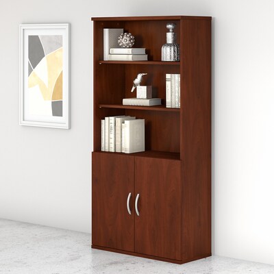 Bush Business Furniture Studio C 73H 5-Shelf Bookcase with Doors, Hansen Cherry Laminated Wood (STC