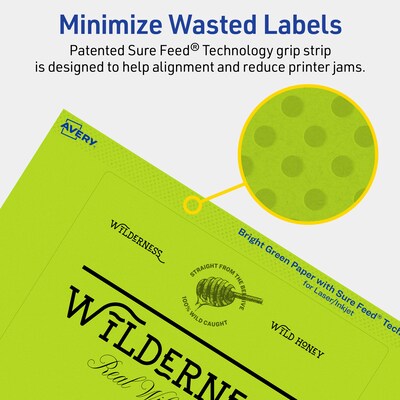 Avery Rectangle Multipurpose Labels, 5" x 6", Bright Green, 160/Box (94257)