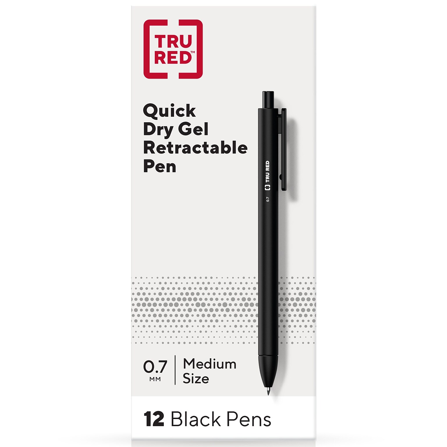 TRU RED Retractable Quick Dry Gel Pens, Medium Point, 0.7mm, Black, Dozen (TR54498-CC)
