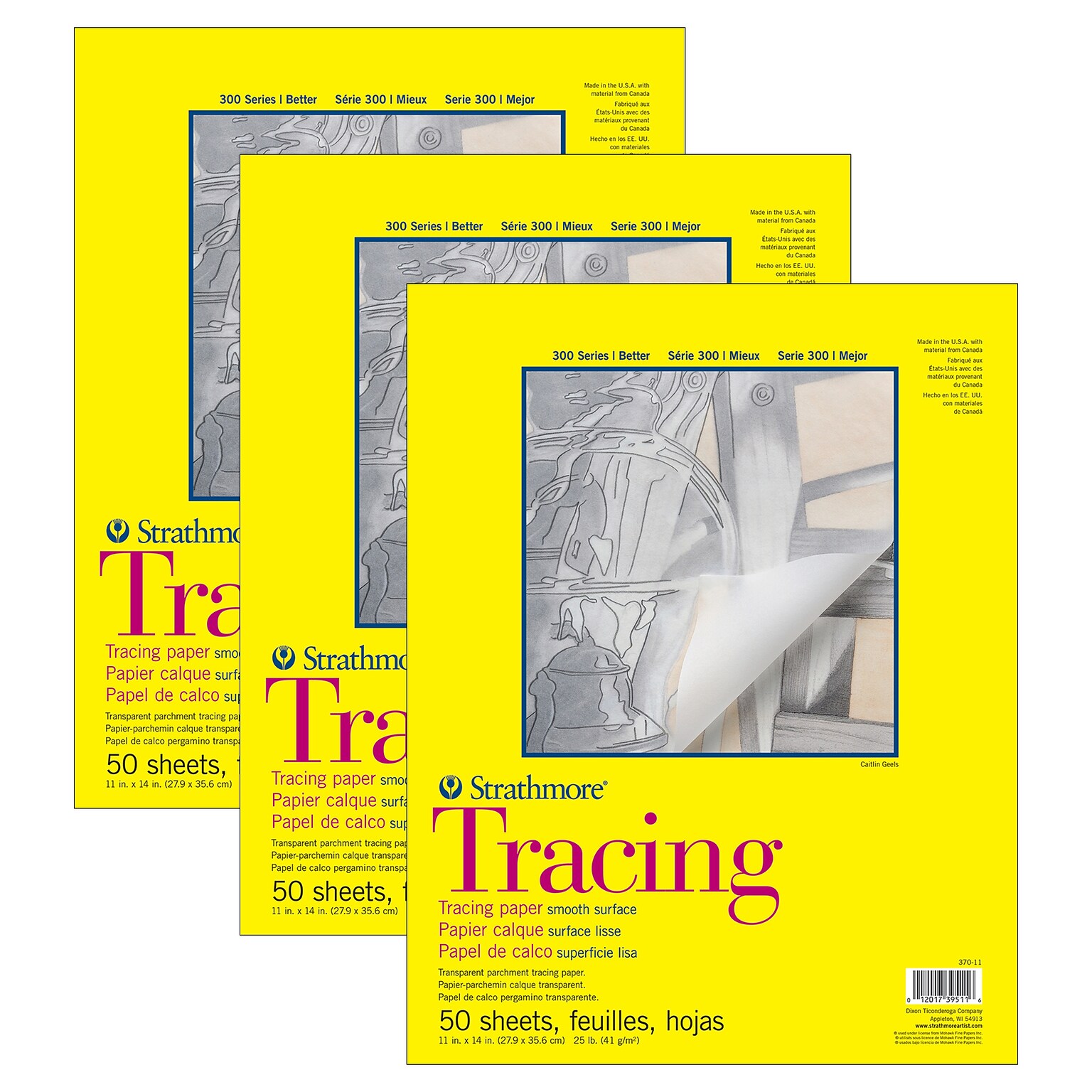 Strathmore 300 Series 11 x 14 Tape Bound Tracing Sketch Pad, 50 Sheets/Pad, 3/Bundle (STTP370111-3)
