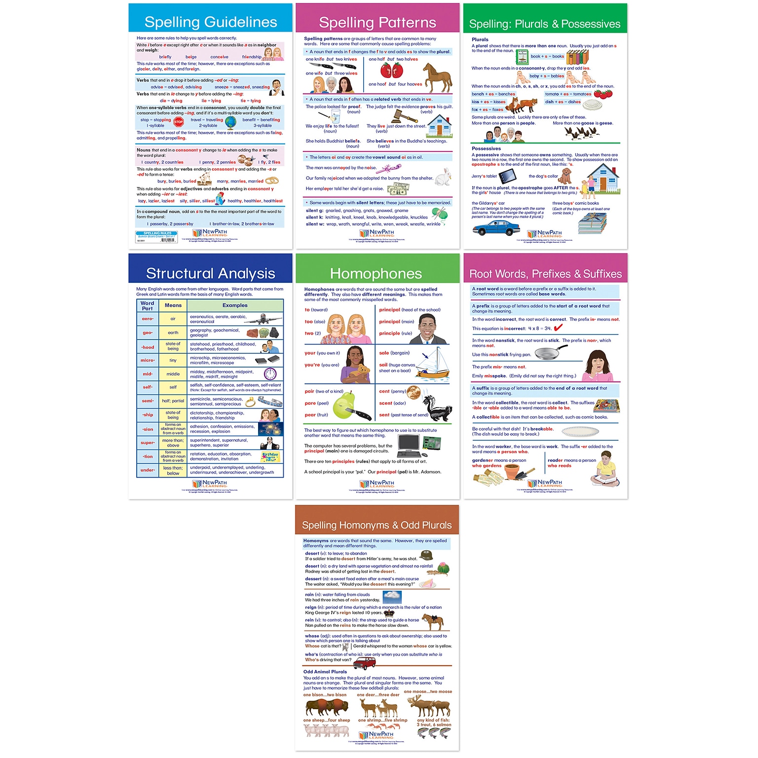 NewPath Learning Spelling Rules Bulletin Board Chart Set, 12 x 18, 7/Set (NP-923501)