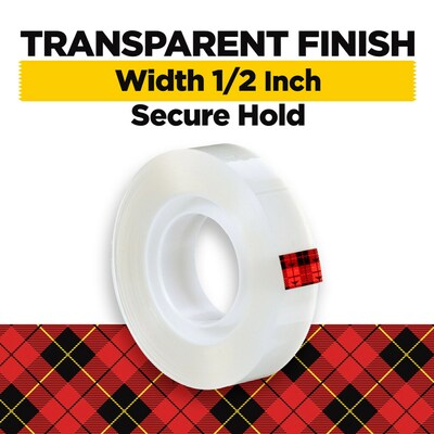 Scotch Transparent Clear Tape Refill, 0.5 x 36 yds., 1 Core, Clear, 2 Rolls/Pack (600H2)