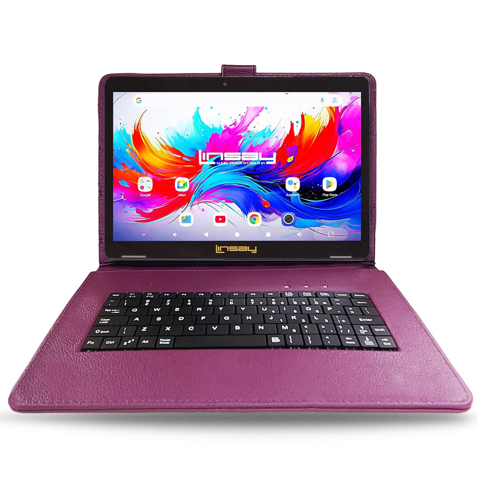 Linsay F10 Series 10.1 Tablet, Wi-Fi, Octa Core, 256GB eMMC, Android 15, with Purple Keyboard Case (F10IPGKEYPURPLUS)