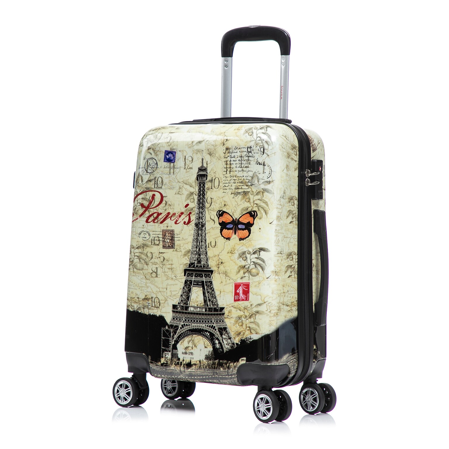 InUSA 20 Hardside Paris Carry-On Suitcase, 4-Wheeled Spinner, TSA Checkpoint Friendly, Paris (IUAPC00S-PAR)