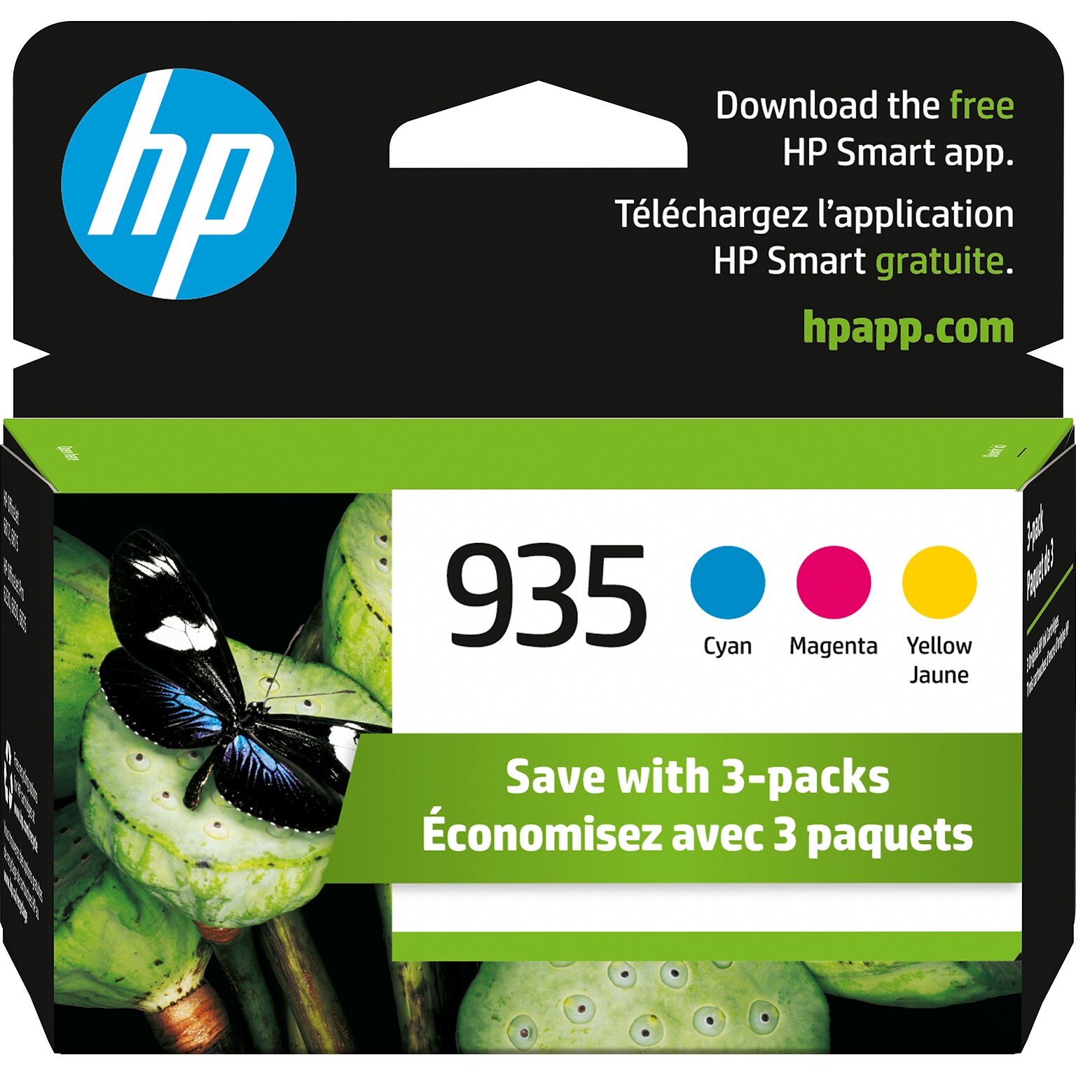 HP 935 Cyan/Magenta/Yellow Standard Yield Ink Cartridge, 3/Pack (N9H65FN#140)