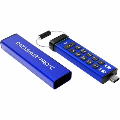 iStorage datAshur PRO+C 128GB USB 3.2 Gen 1 Type-C Encrypted Flash Drive, Blue (IS-FL-DA3C-256-128)
