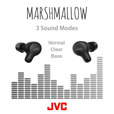 JVC Marshmallow True Wireless Earbuds, Bluetooth, Black (HAA18TB)