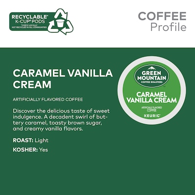 Green Mountain Caramel Vanilla Cream Coffee Keurig® K-Cup® Pods, Light Roast, 96/Carton (GMT6700CT)