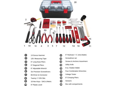 Apollo Tools Household Tool Kit, 170-Piece, Red (DT7103)