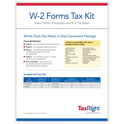 ComplyRight TaxRight 2024 W-2 Tax Form Tax Form Set with Envelopes, 6-Part, 25/Pack (SC5650E25)