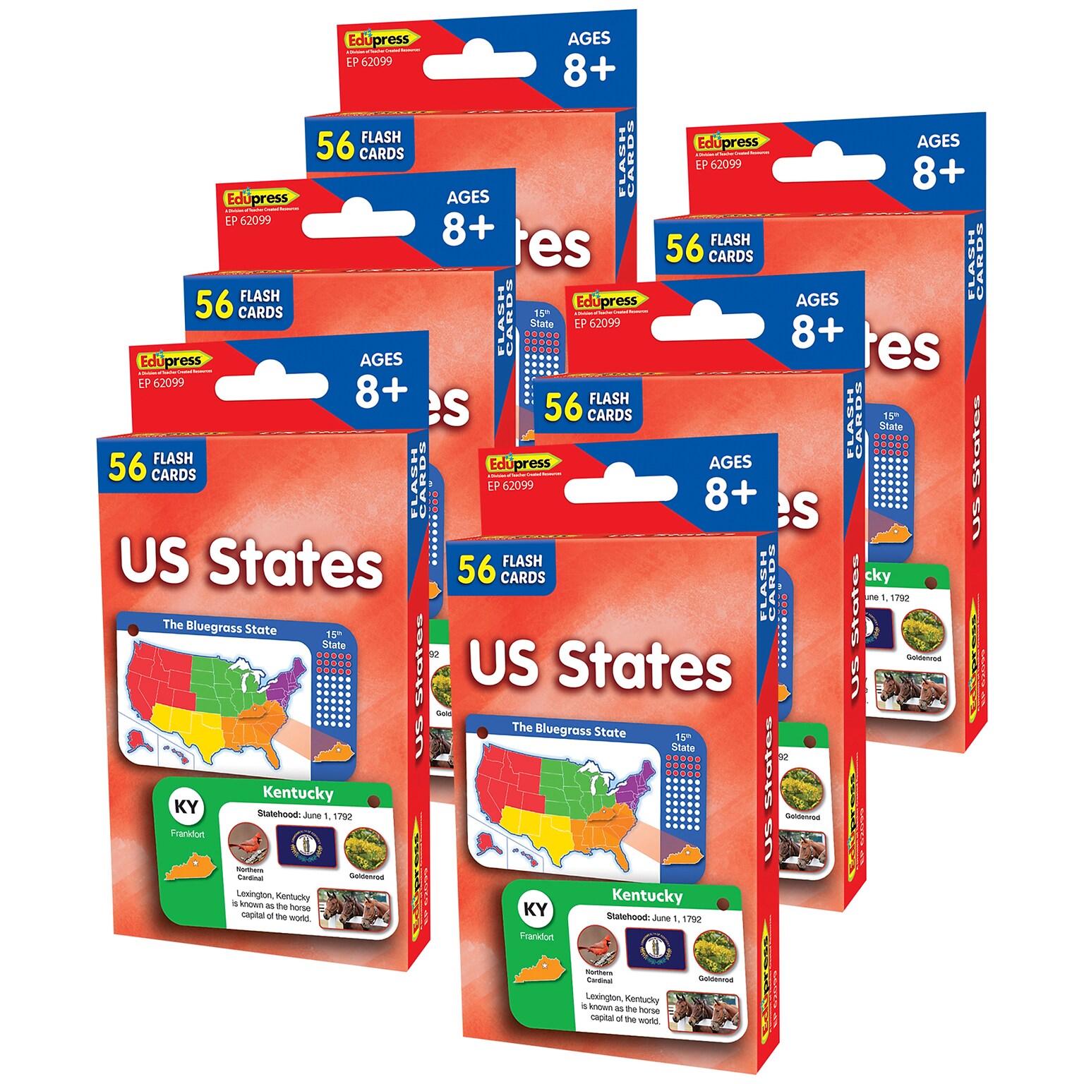 Edupress US States Flash Cards, 56/Pack, 6 Packs/Bundle (TCR62099-6)