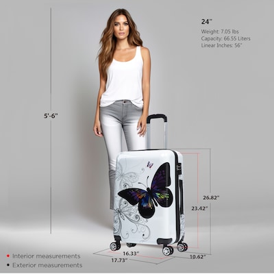 InUSA 24 Hardside Butterfly Suitcase, 4-Wheeled Spinner, TSA Checkpoint Friendly, Butterfly (IUAPC00M-BUT)