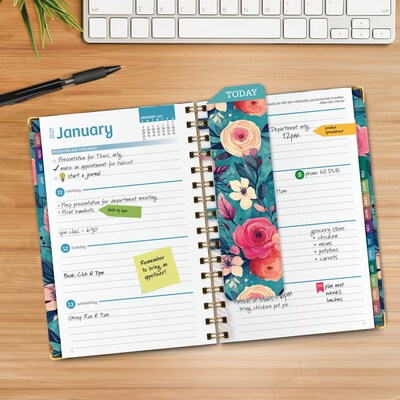 2027 Excello Brands 6 x 8 Weekly & Monthly Standard Planner, Paperboard Cover, Teal Floral (FSHN-CY27-58-17)
