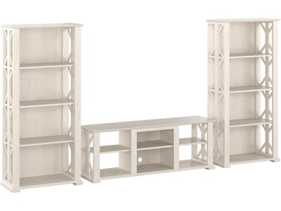 Bush Furniture Homestead TV Stand with 4-Shelf Bookcases, Screens up to 70, Linen White Oak (HOT012LW)