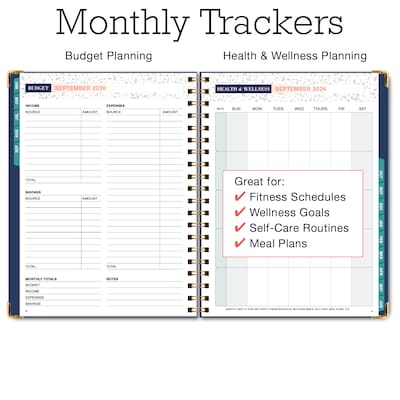2026-2027 Excello Brands 8.5" x 11" Academic Weekly & Monthly Family Planner, Paperboard Cover, Navy Gold Numbers