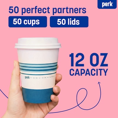 Perk™ Paper Cup & Lid Combo, 12 Oz., White/Blue, 50/Pack (PK54365)