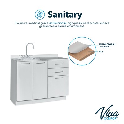 Viva Comfort 36.75"H x 42"W Exam Room Medical Cabinet With Sink, 2-Doors, 3-Drawers, Gray (ADIME902-BASE-42-LS-GRY-MK)