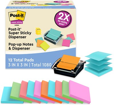 Post-it® Super Sticky Pop-Up Notes Dispenser for 3 x 3 Notes, Black, 12 Pads (DS330-SSVA)