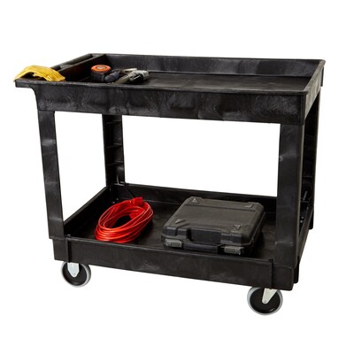 Rubbermaid 2-Shelf Plastic/Poly Mobile Utility Cart with Swivel Wheels, Black (FG9T6700BLA)
