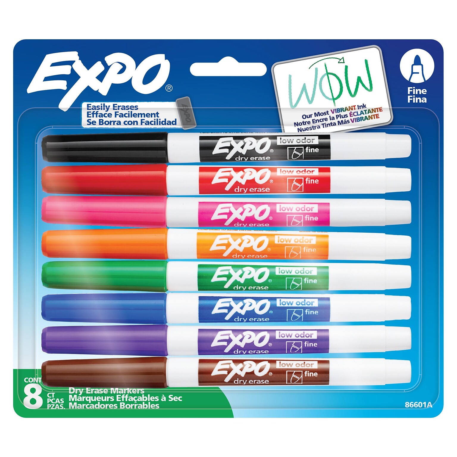 Expo Dry Erase Marker, Fine Tip, Assorted Colors, 8/Pack (86601)