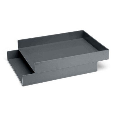 Poppin Plastic Front Loading Stackable Letter Tray, Letter Size, Dark Gray, 2/Pack (104208)