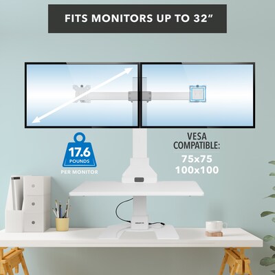 Mount-It! Electric Standing Desk Converter with Dual Monitor Mount, White (MI-7952WHT)