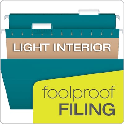 Pendaflex Recycled Hanging File Folders, 1/5 Tab, Letter Size, Teal, 25/Box (81614)