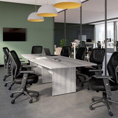 Bush Business Furniture 120W x 48D Boat Shaped Conference Table with Wood Base, Platinum Gray (99TB1