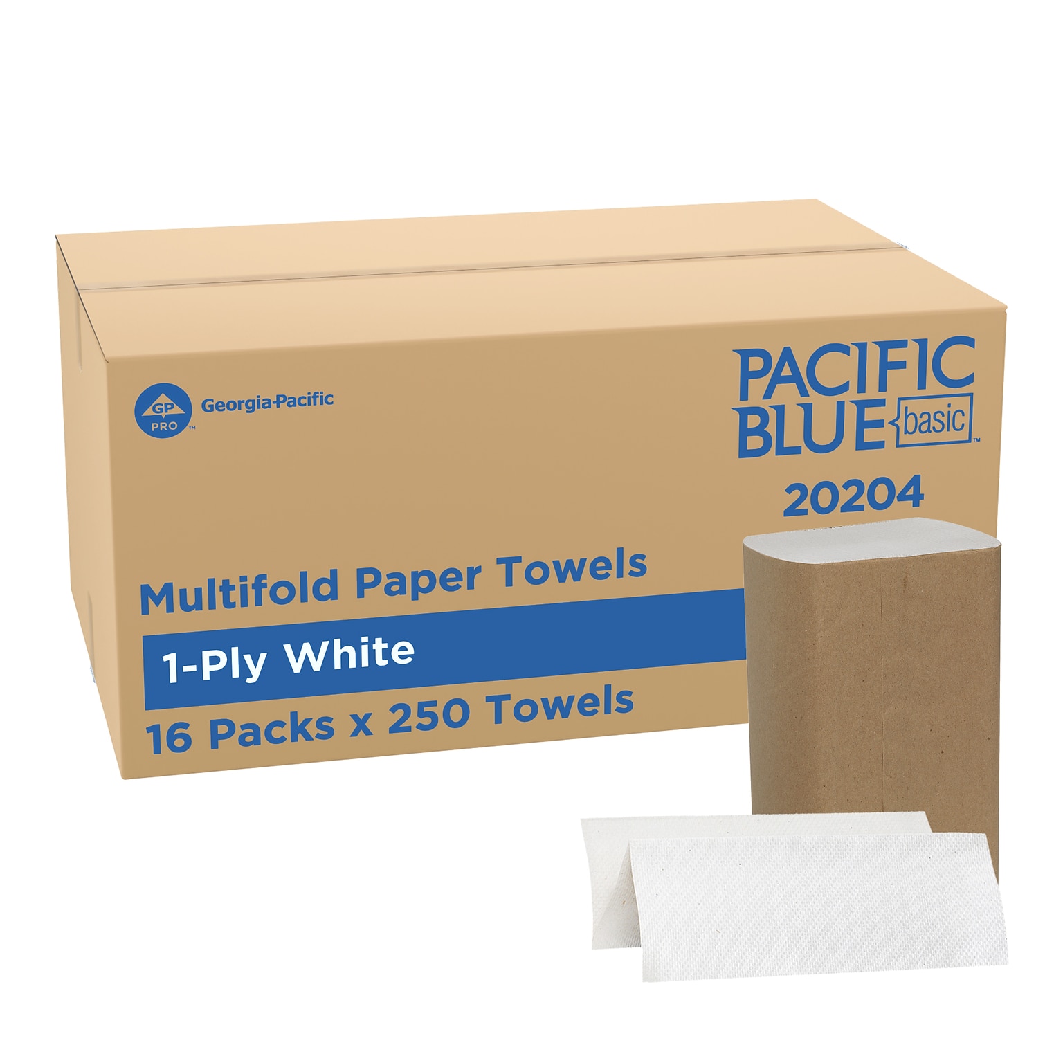 Pacific Blue Basic Multifold Paper Towels, 1-ply, 250 Sheets/Pack, 16 Packs/Carton (20204)