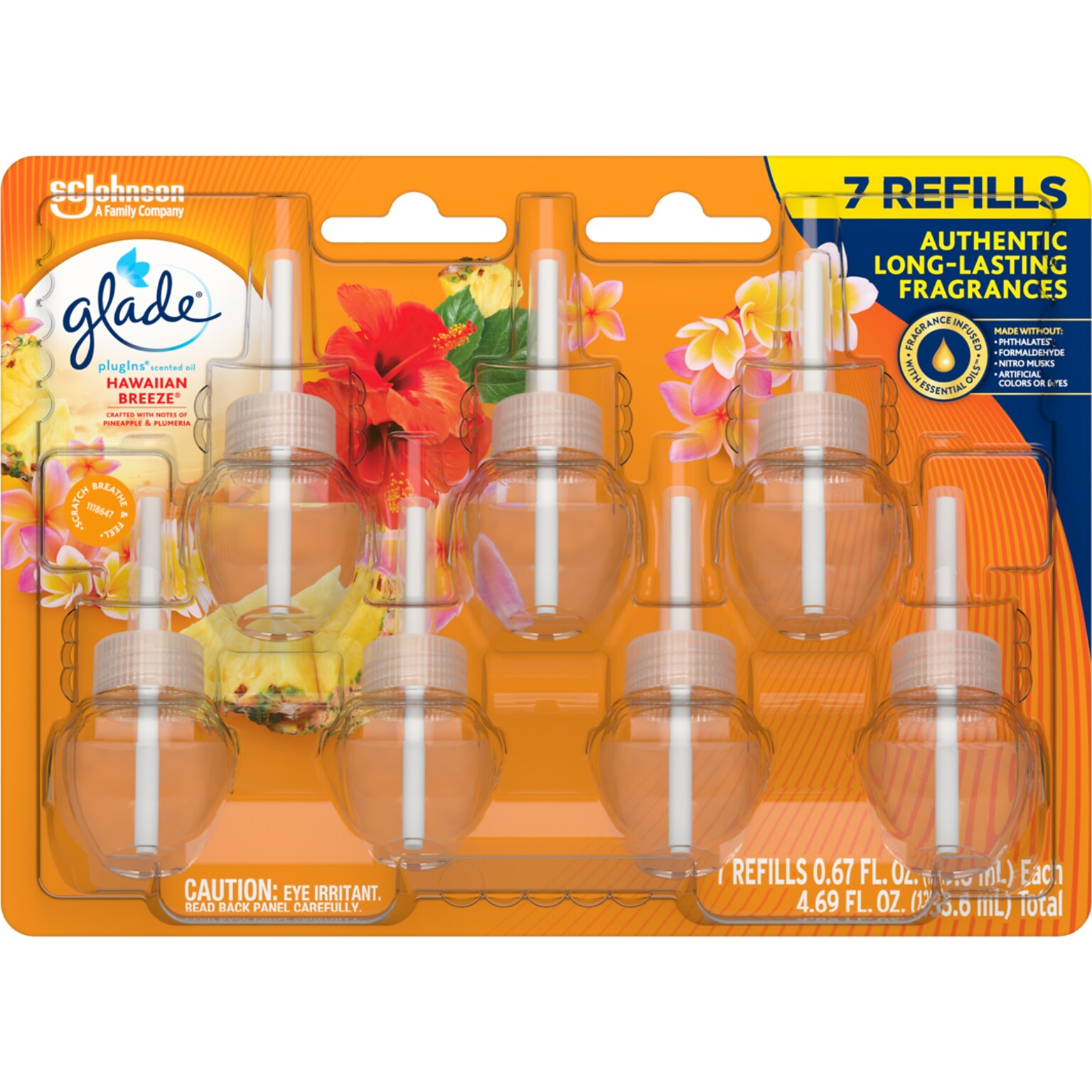 Glade PlugIns Scented Oil Refill, Hawaiian Breeze, 0.67 Fl. Oz., 7/Pack