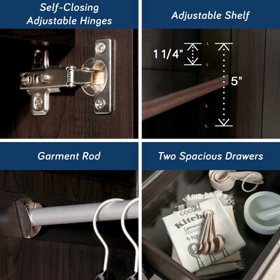Sauder Select 71"H Storage Armoire, 2 Drawers, Cinnamon Cherry (420055)